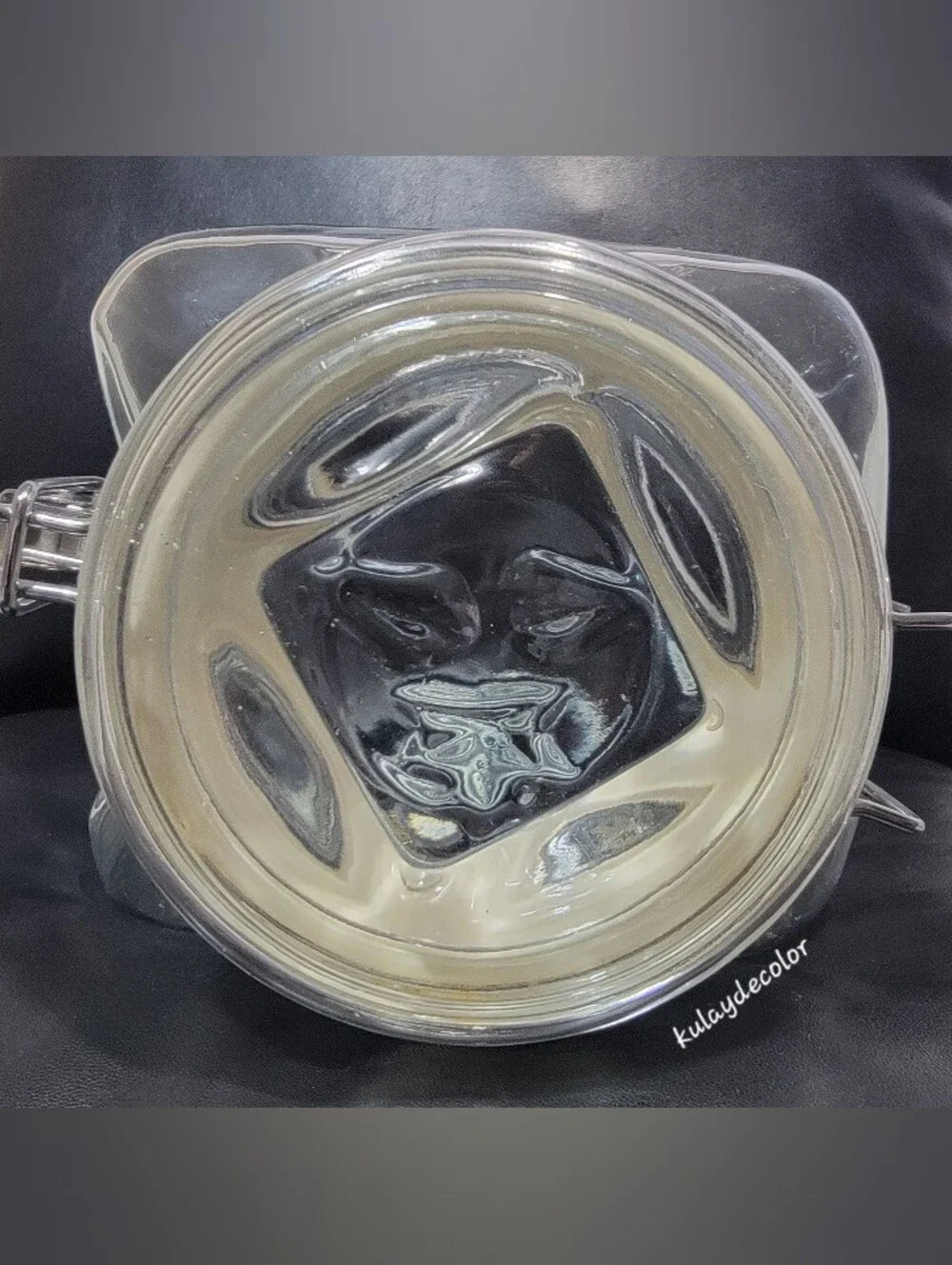 Vintage Large Glass Canister Embossed Leaf Hermetic Jar Hinged Bail Lid 8.75